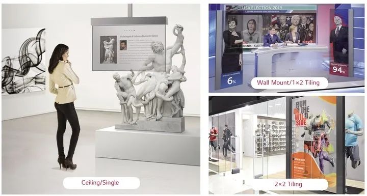 LG 提供的幾個透明顯示屏使用案例。圖片來自：LG